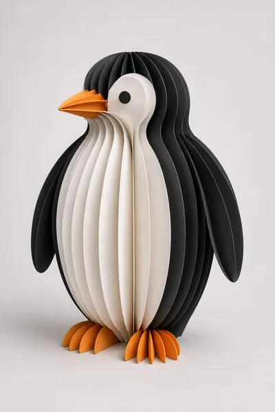 Paper Craft Penguin Sculpture On White Background