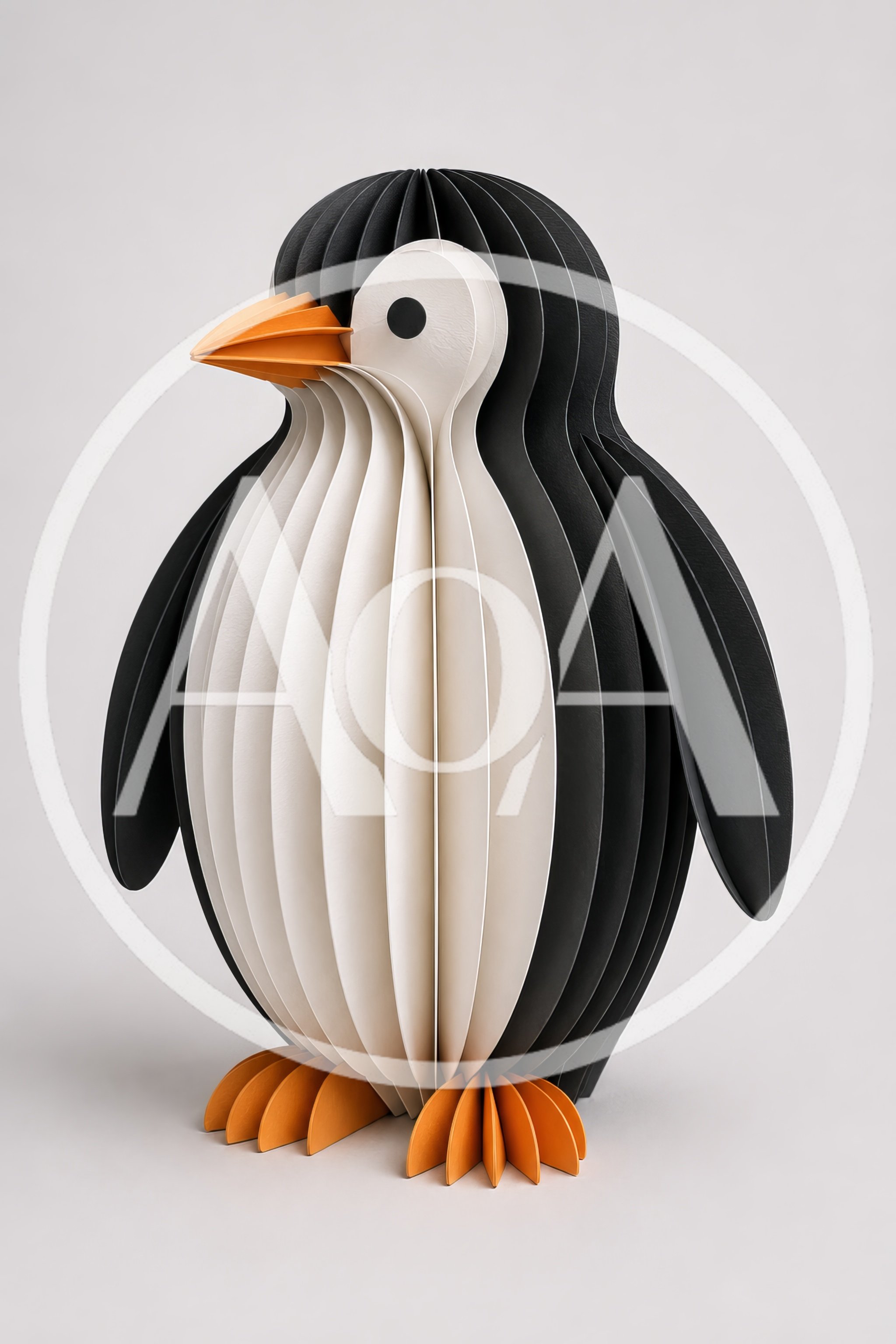 Paper Craft Penguin Sculpture On White Background