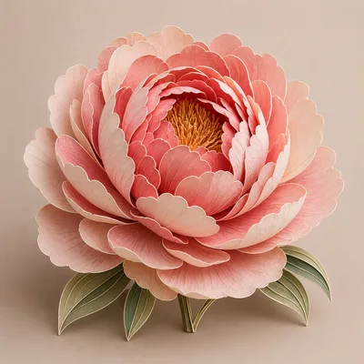 Paper Craft Peony Flower Illustration