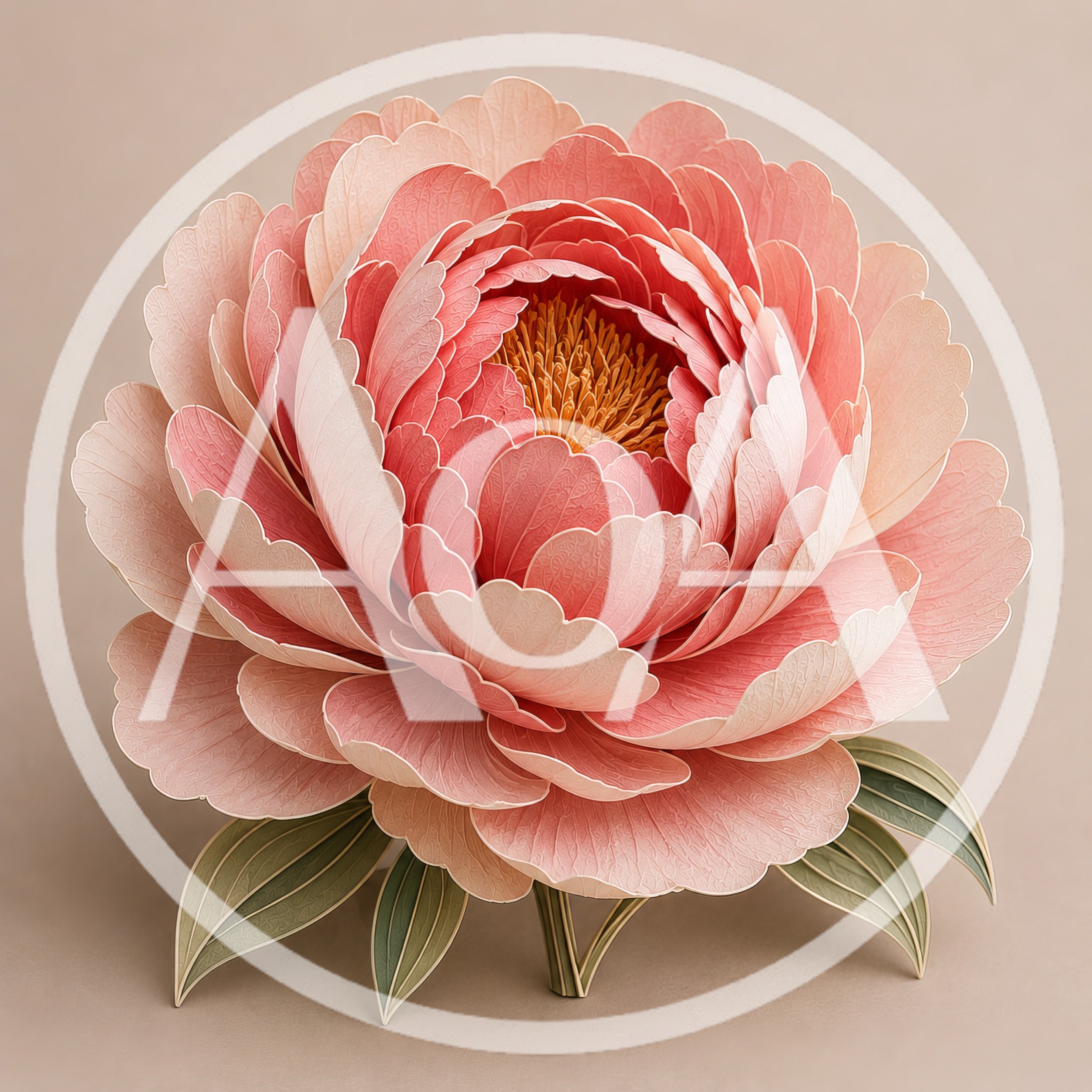 Paper Craft Peony Flower Illustration