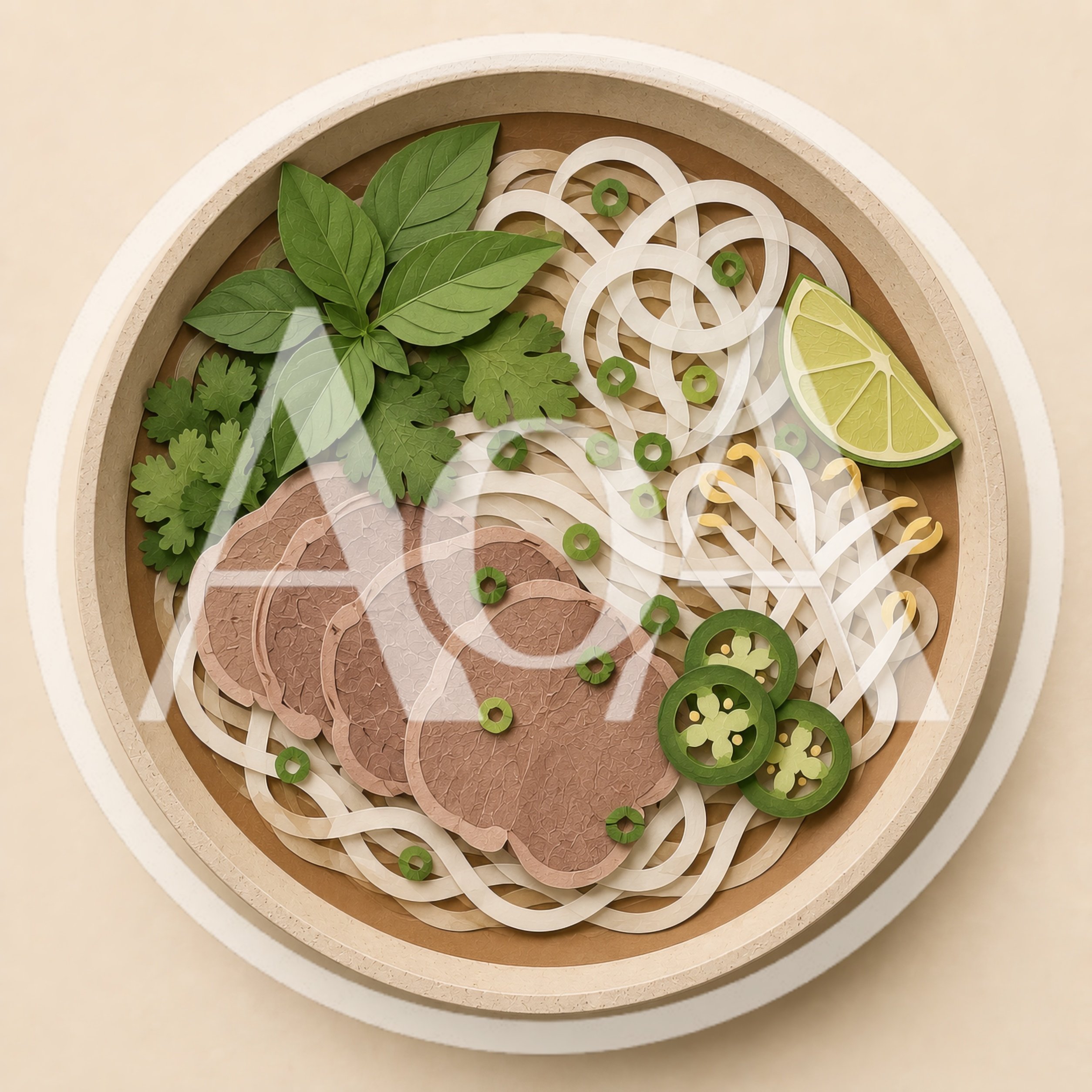 Paper Craft Illustration Of A Bowl Of Pho