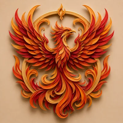 Intricate Paper Cutout Style Phoenix Emblem