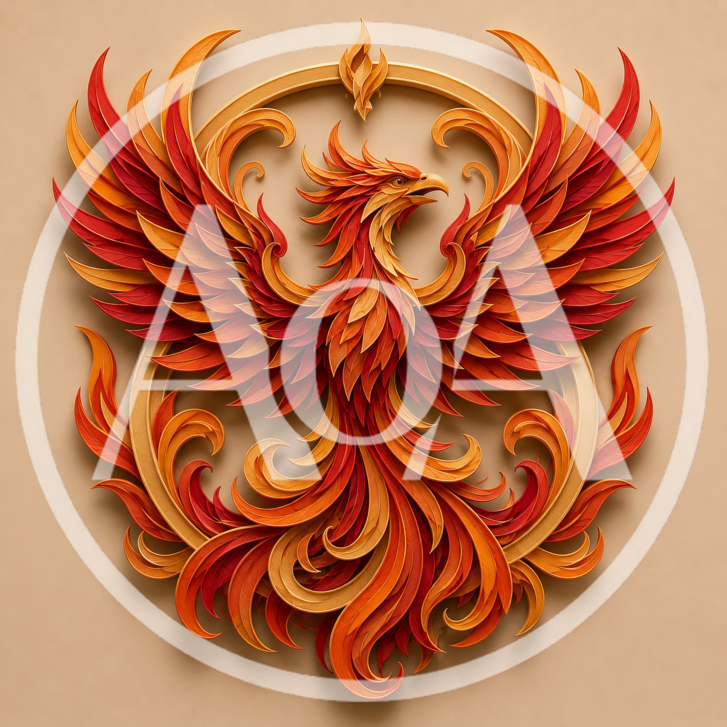 Intricate Paper Cutout Style Phoenix Emblem