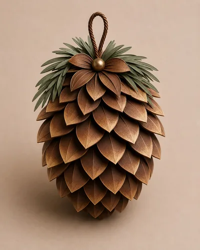 Decorative Pinecone Ornament With Metallic Leaf Texture