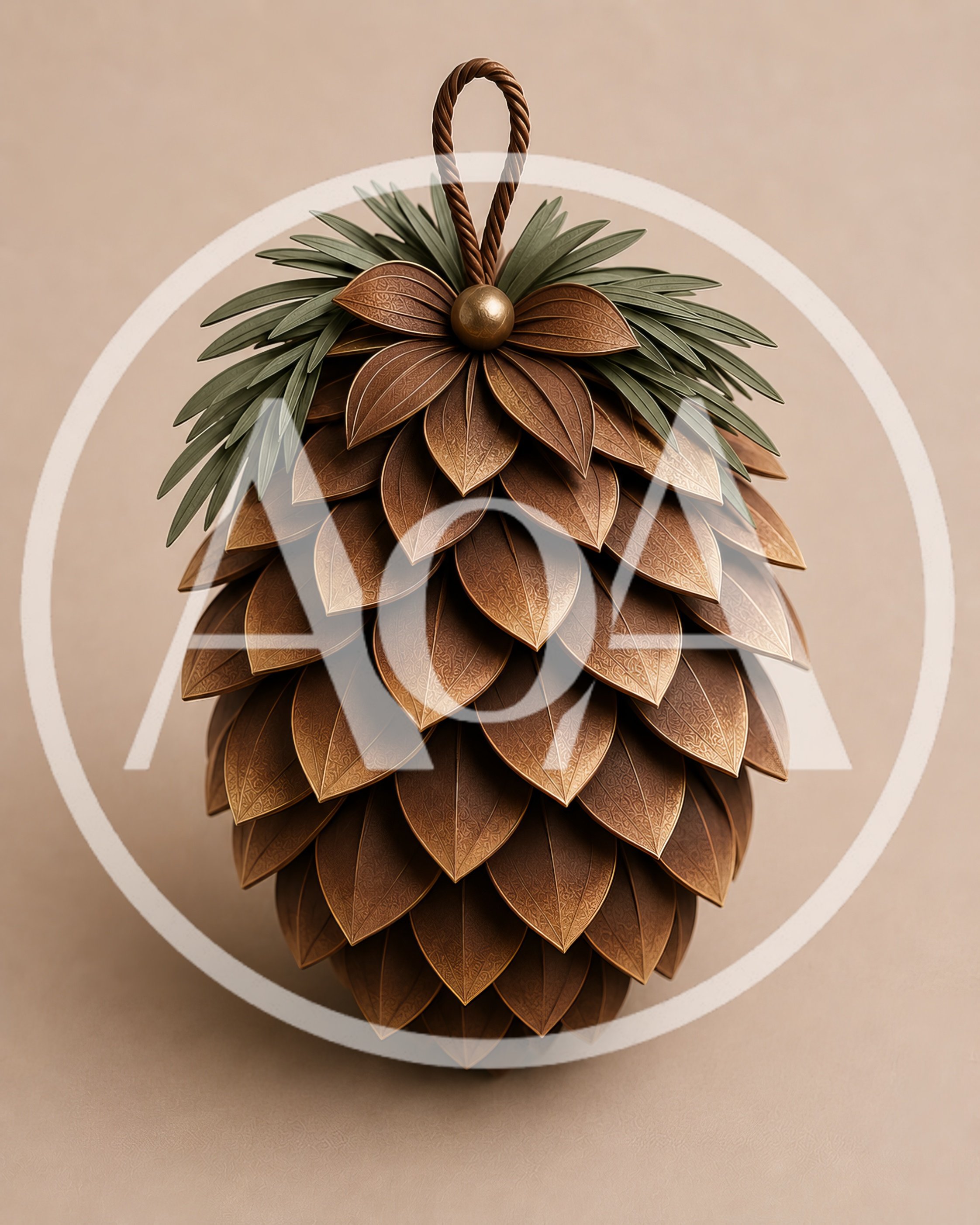 Decorative Pinecone Ornament With Metallic Leaf Texture