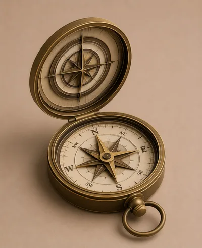 Vintage Brass Compass Open On Neutral Background