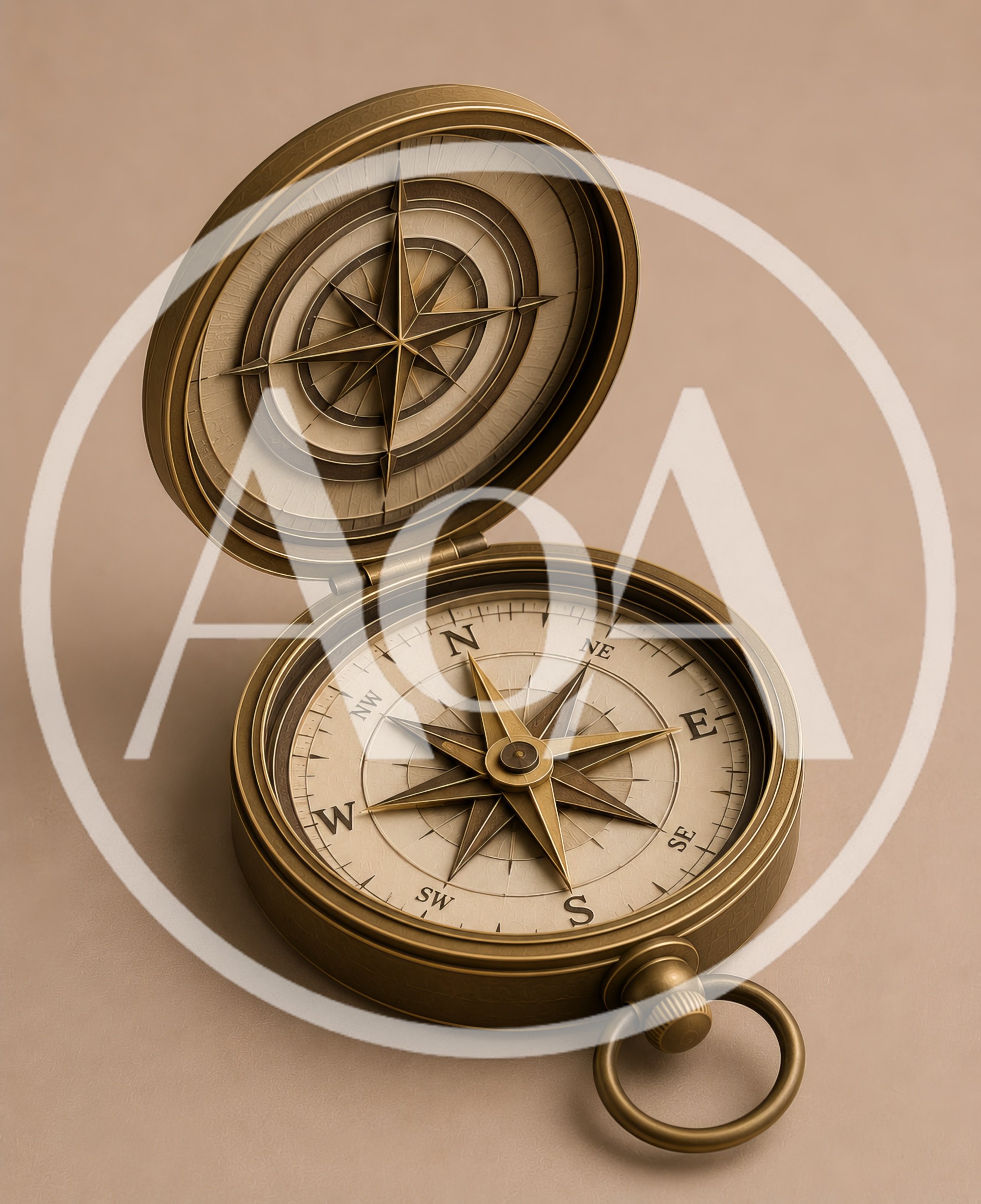 Vintage Brass Compass Open On Neutral Background