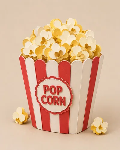 Paper Craft Popcorn Bucket With Stylized Popcorn Kernels