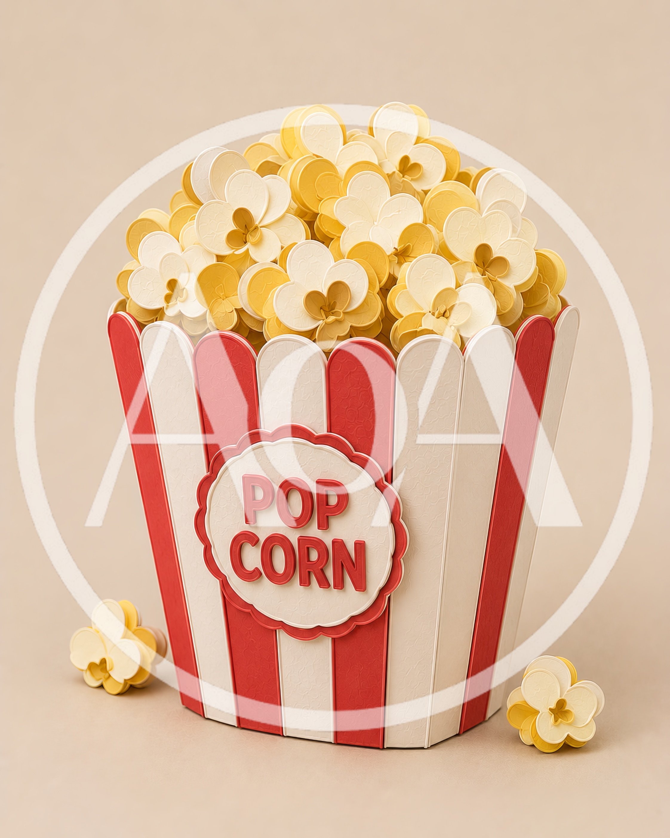 Paper Craft Popcorn Bucket With Stylized Popcorn Kernels
