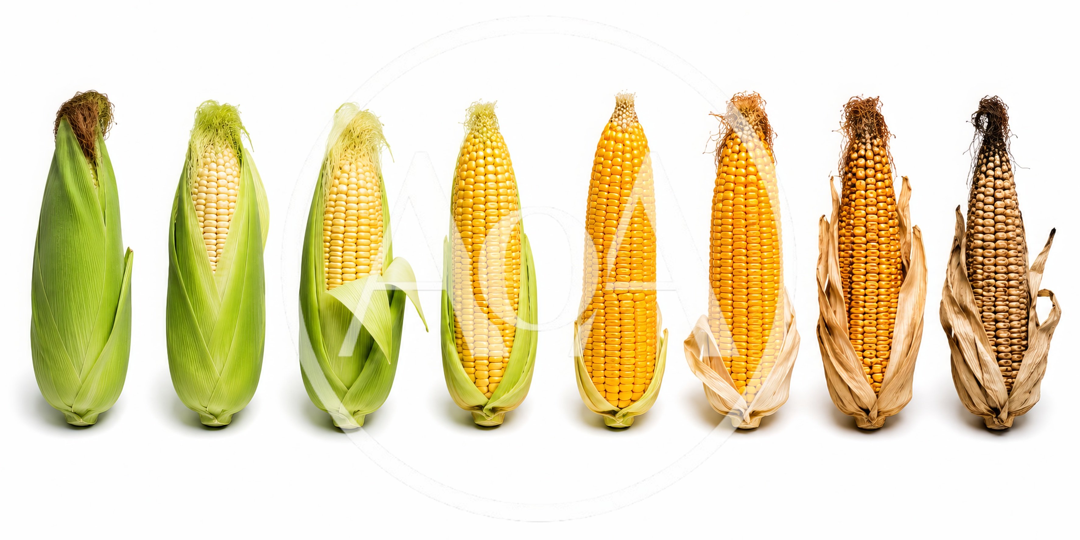 Stages Of Corn Maturation From Fresh To Dried