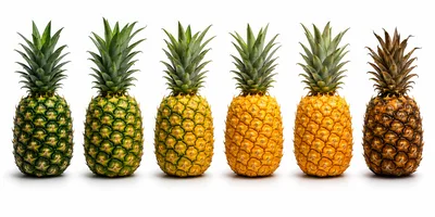 Six Pineapples Showing Stages Of Ripening