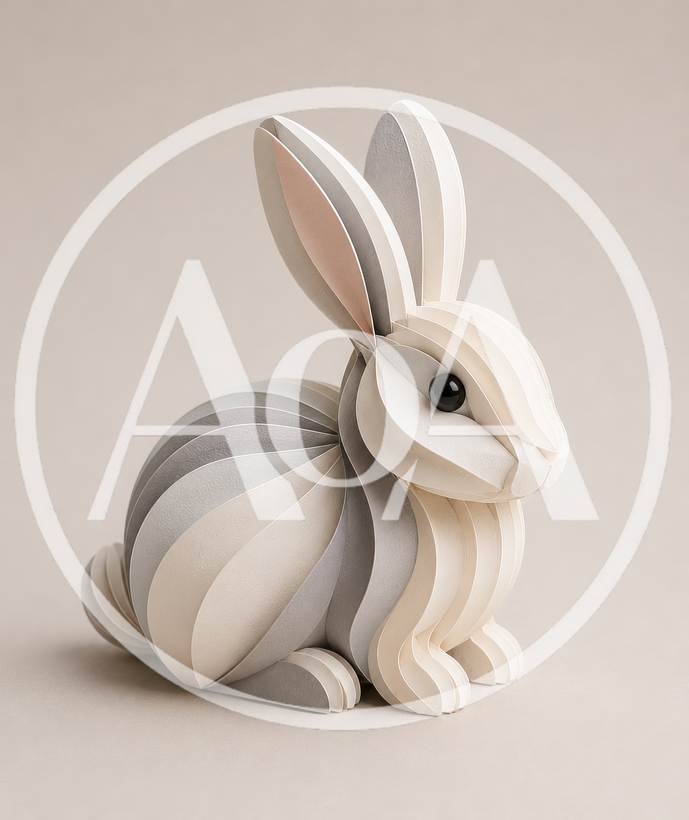 Paper Craft Rabbit Sculpture On Neutral Background