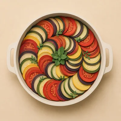 Top View Of Ratatouille Vegetable Dish In Pan