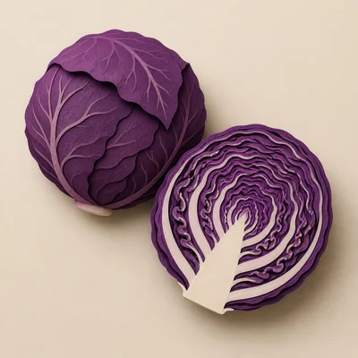 Paper Craft Red Cabbage And Halved Section