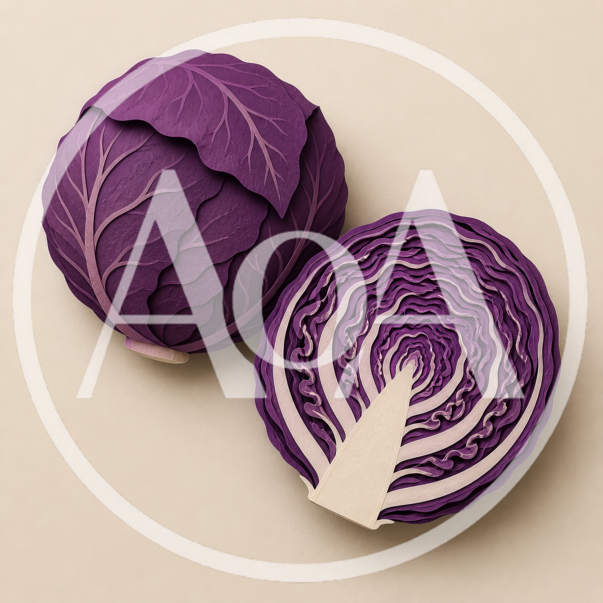 Paper Craft Red Cabbage And Halved Section