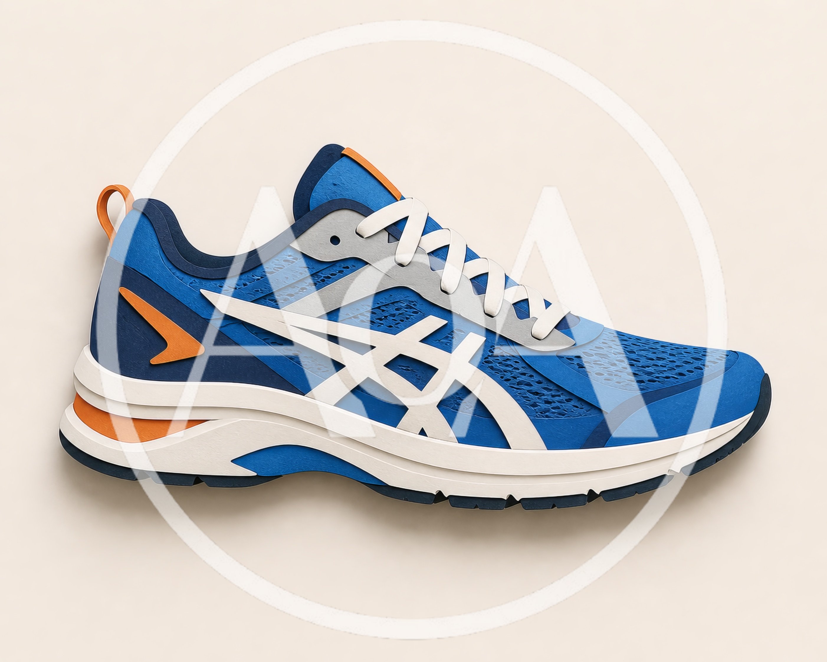 Blue And Orange Athletic Running Shoe