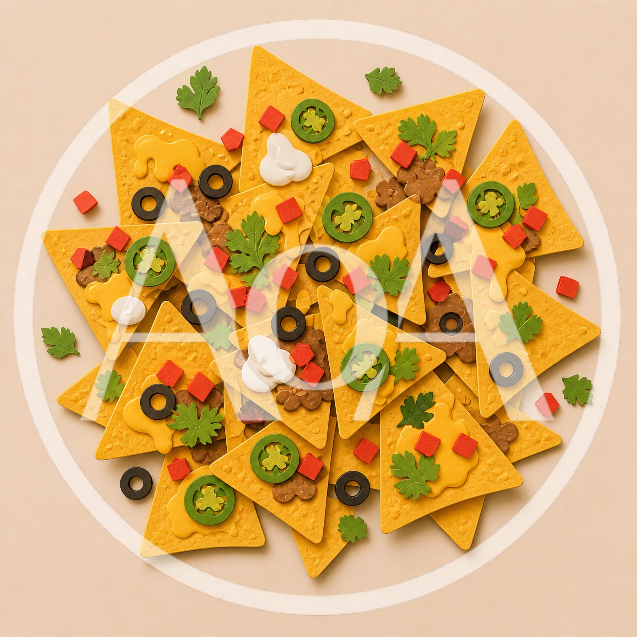 Top View Of Gourmet Nachos With Toppings