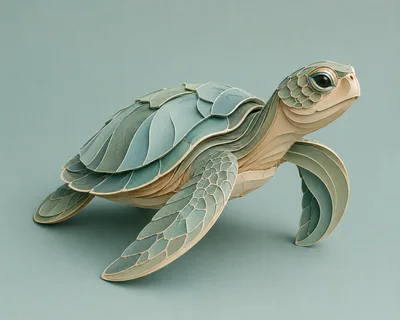 Papercraft Sea Turtle Sculpture On Solid Background