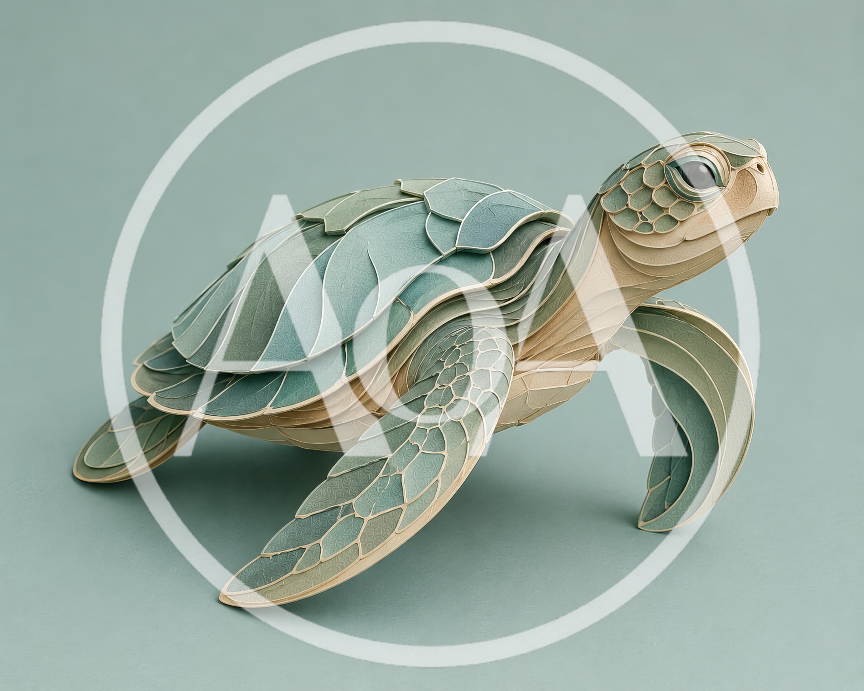 Papercraft Sea Turtle Sculpture On Solid Background