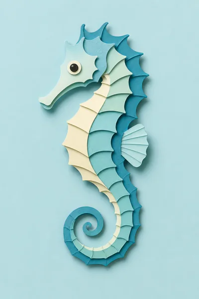 Paper Craft Seahorse Illustration On Blue Background