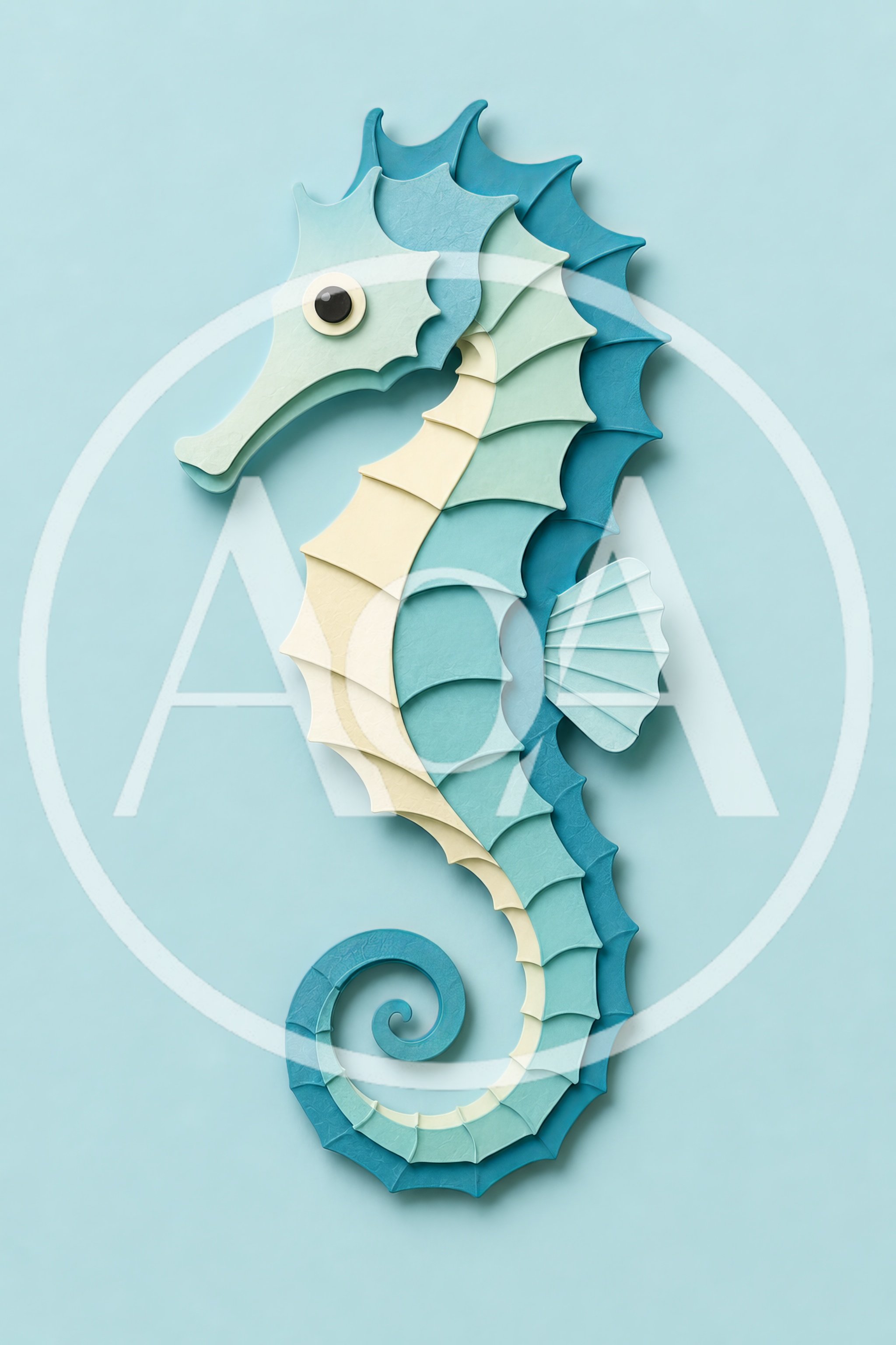 Paper Craft Seahorse Illustration On Blue Background