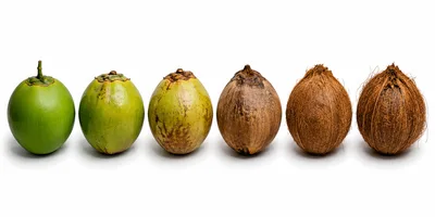 Six Coconuts Showing Stages Of Ripening