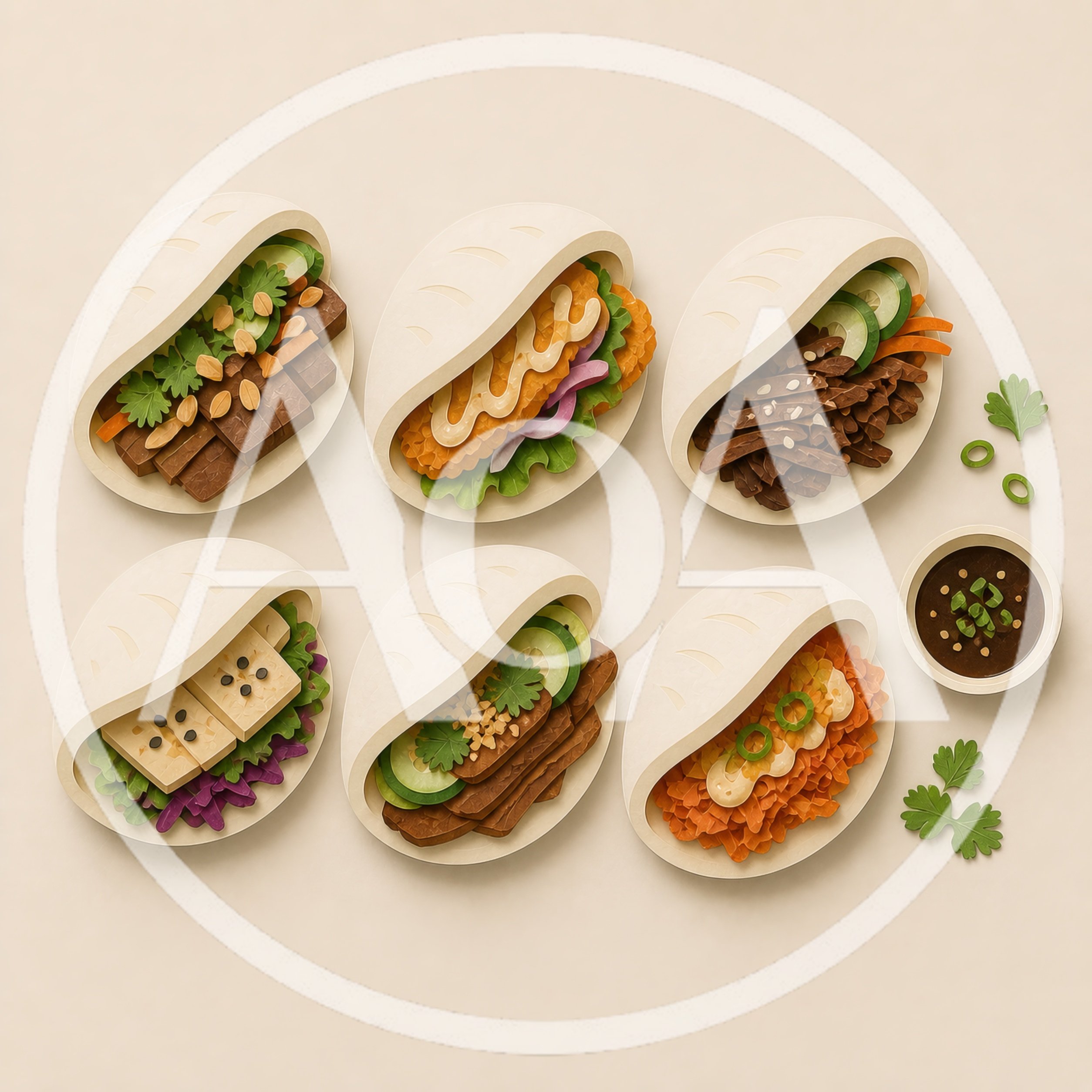 Paper Craft Style Asian Bao Buns Set