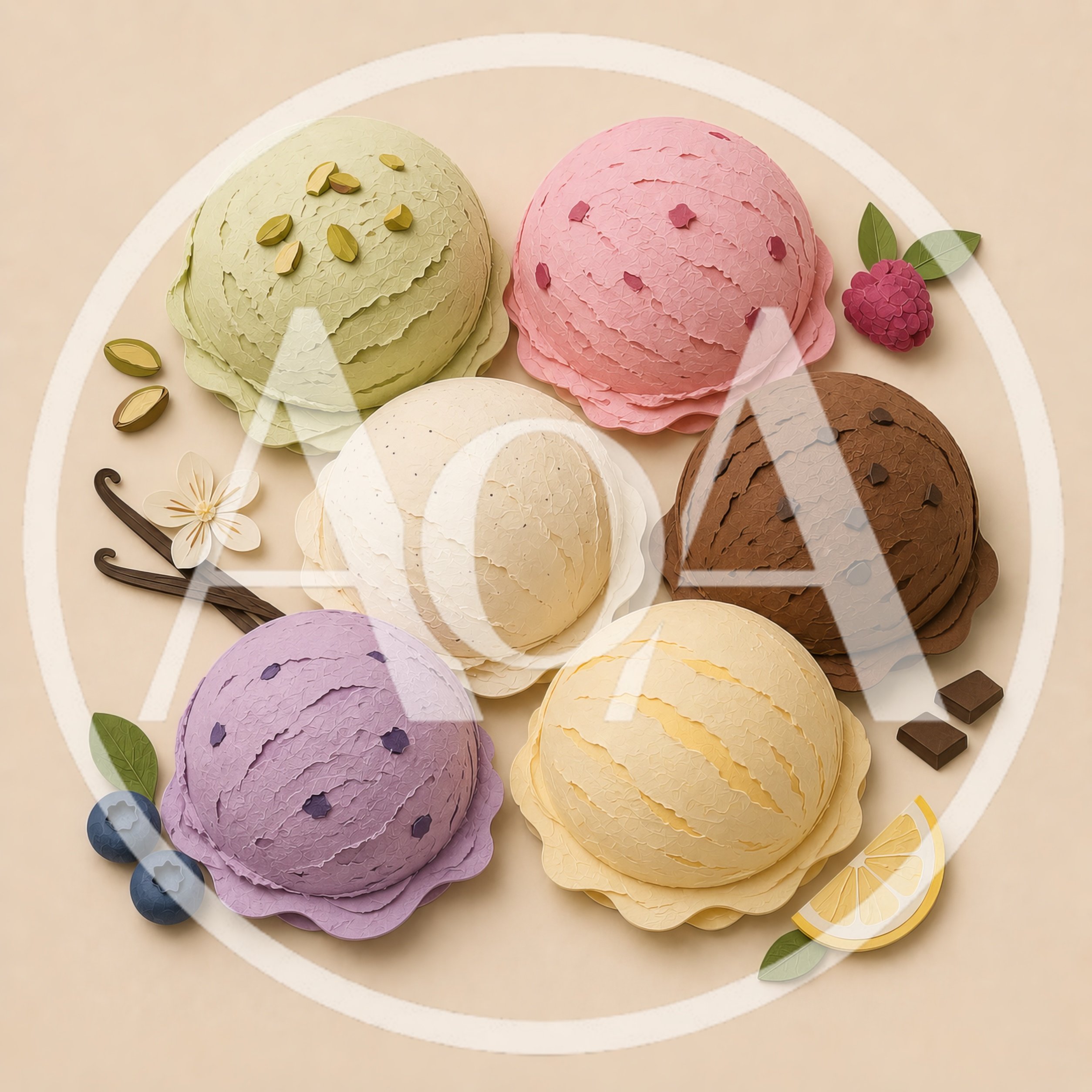 Paper Craft Ice Cream Scoops With Ingredients