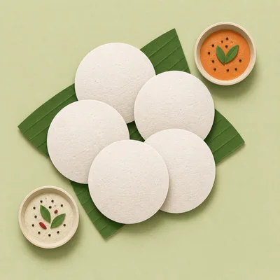 South Indian Idli Breakfast Served On Banana Leaf