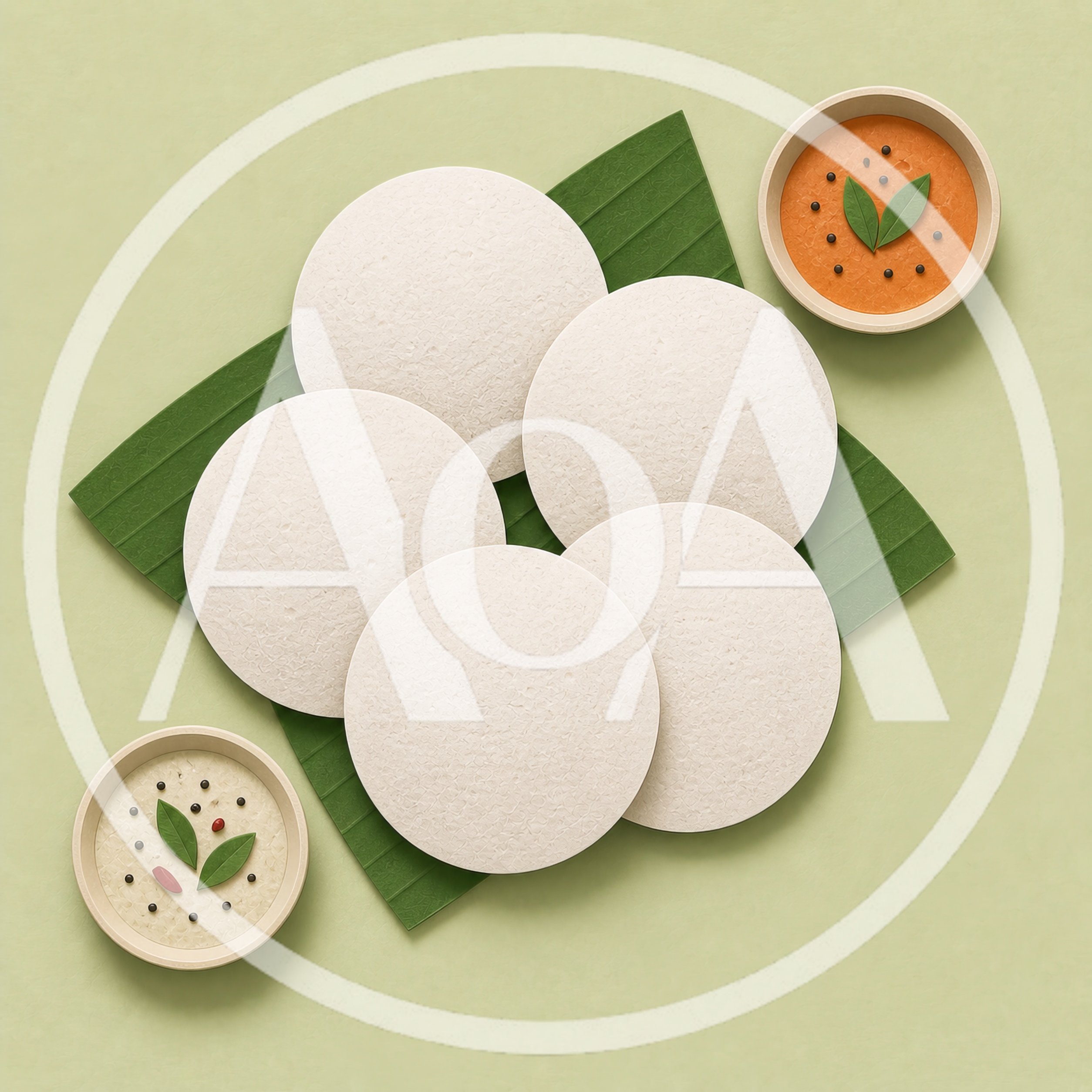 South Indian Idli Breakfast Served On Banana Leaf