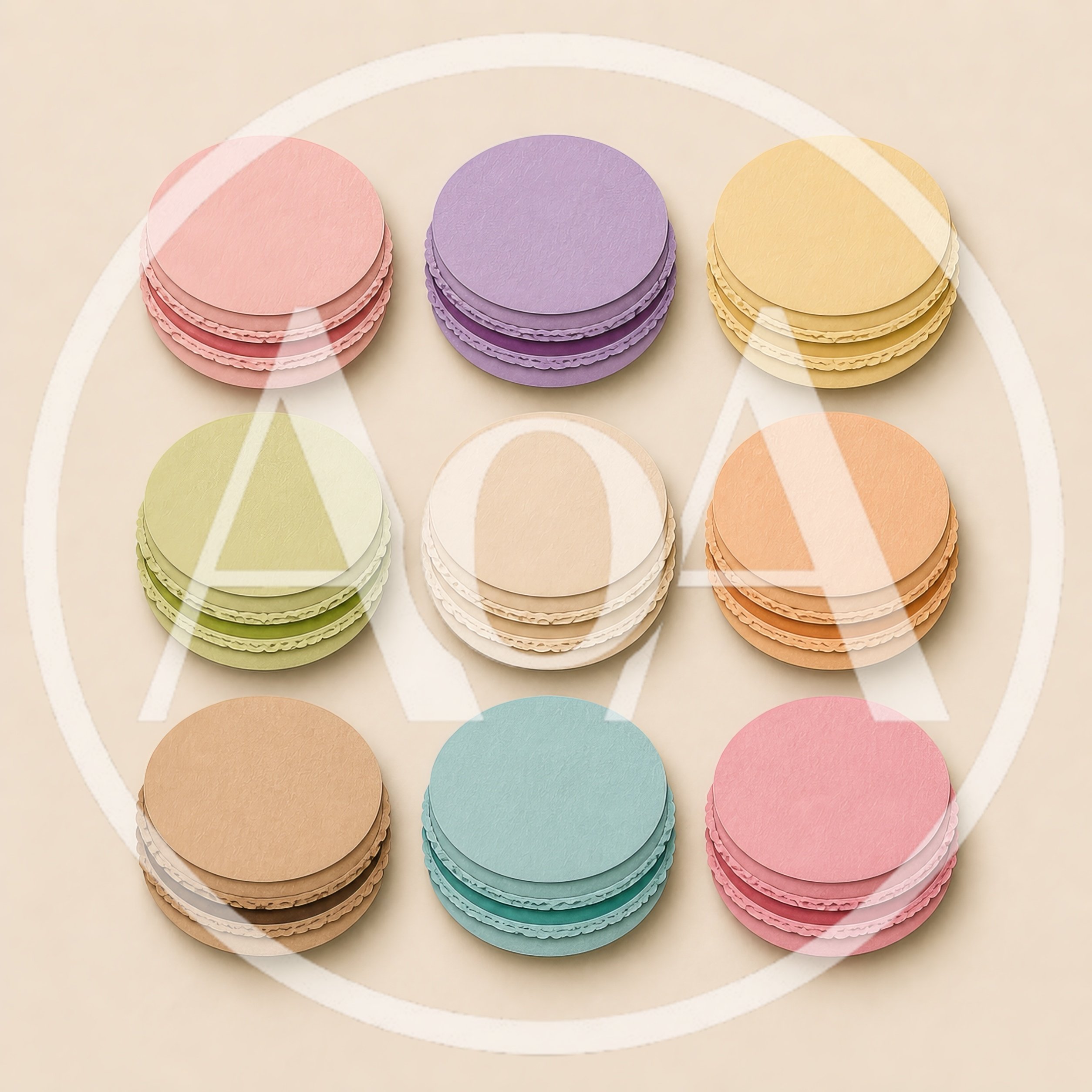 Top View Of Nine Colorful Paper Macarons
