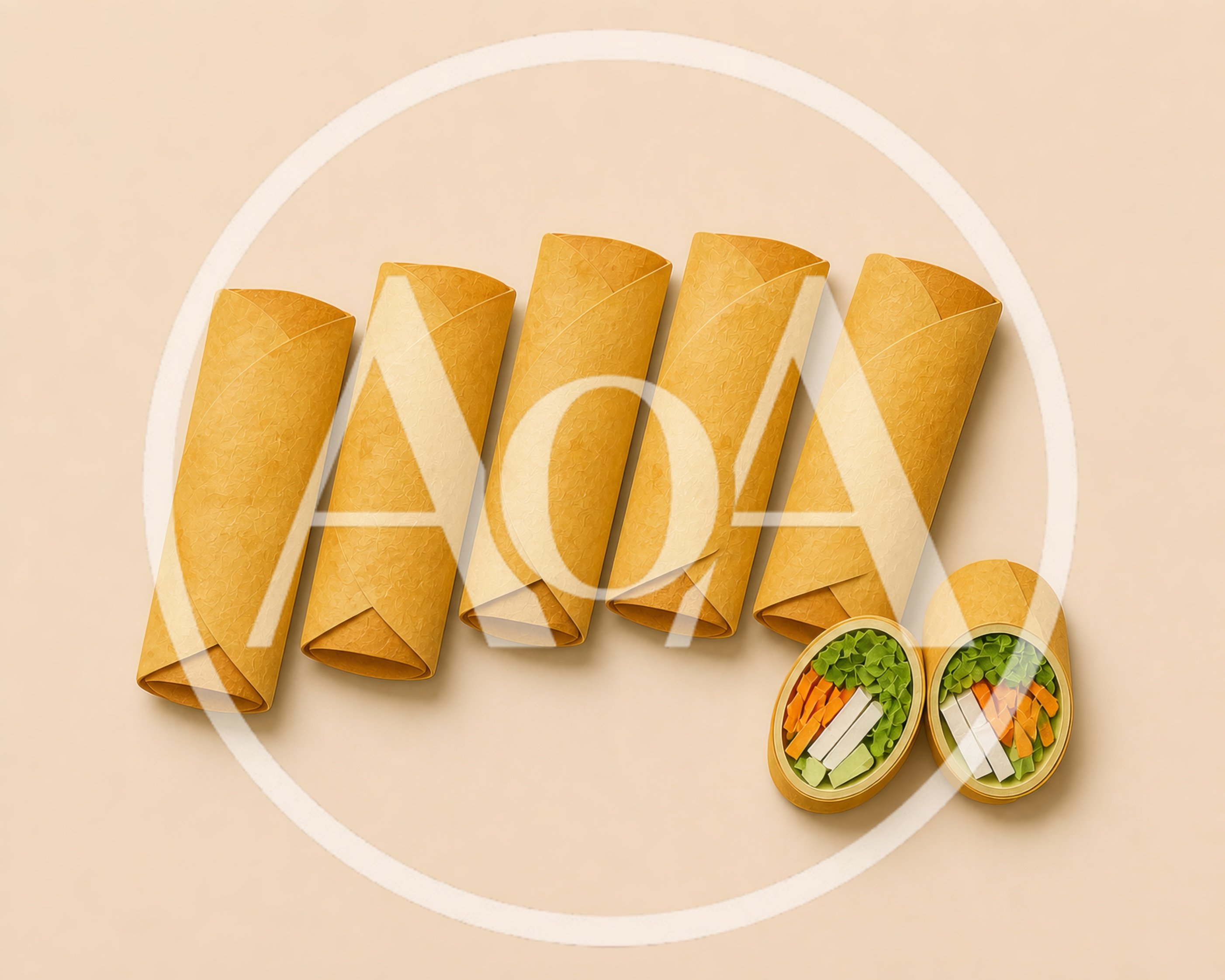 Five Whole And Two Halved Vegetable Spring Rolls