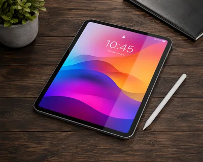 Digital Tablet With Stylus On Wooden Desk