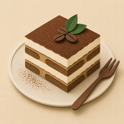 Isometric Tiramisu Dessert Square on a Plate