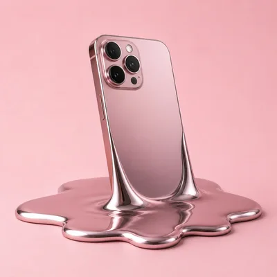 Melting Rose Gold Smartphone On Pink Background