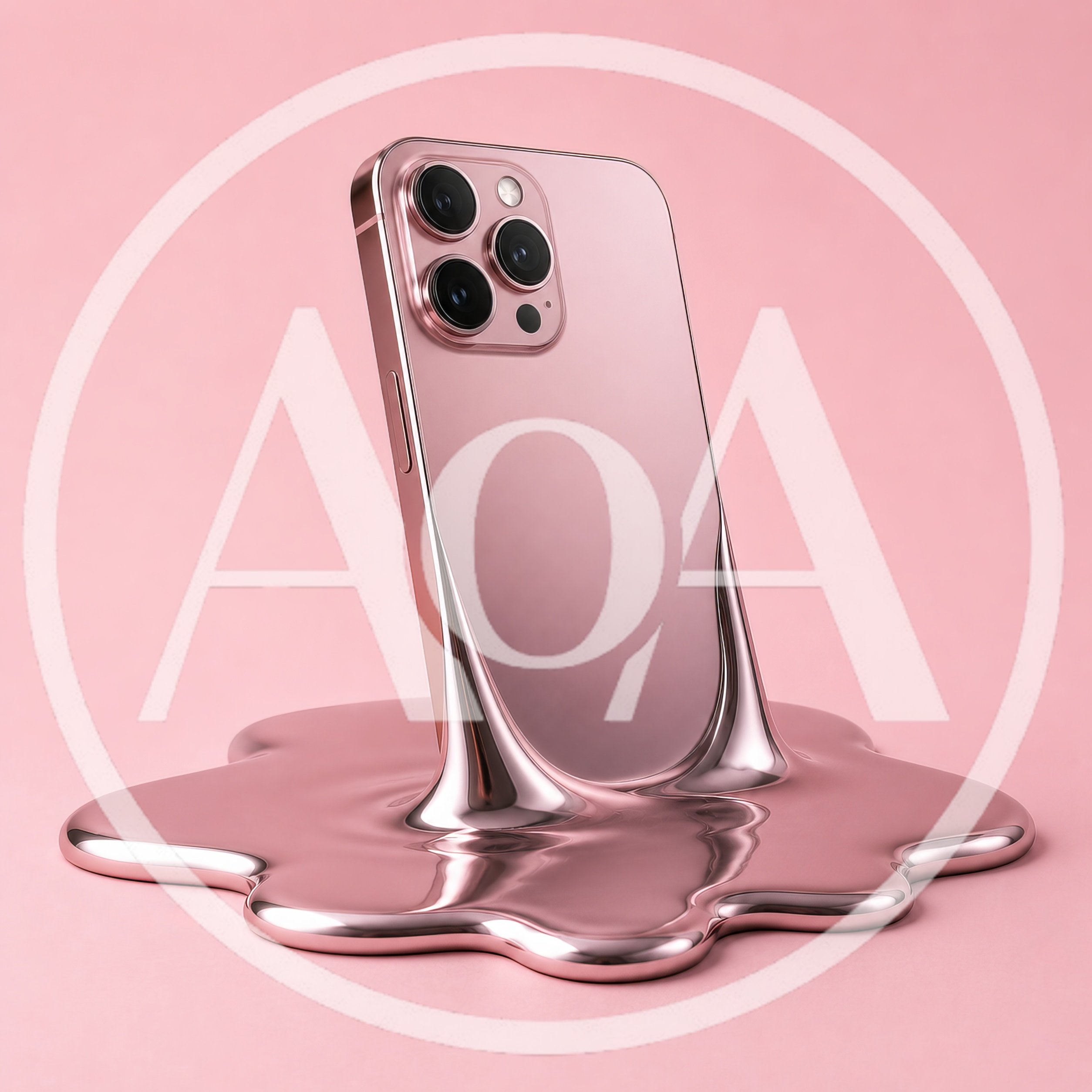 Melting Rose Gold Smartphone On Pink Background