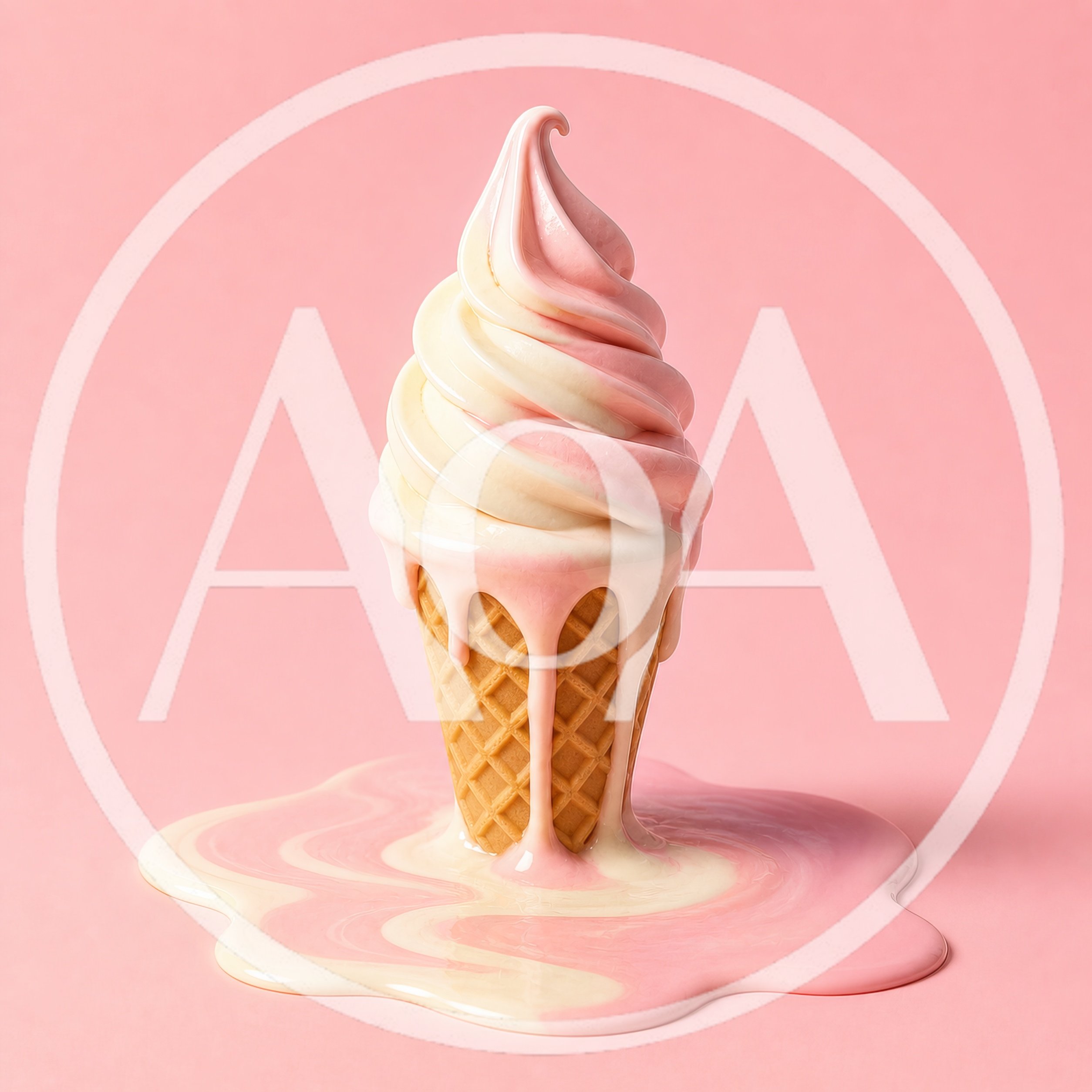 Swirled Soft Serve Ice Cream Melting On Pink Background