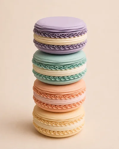 Stack of Four Colorful Pastel Macarons