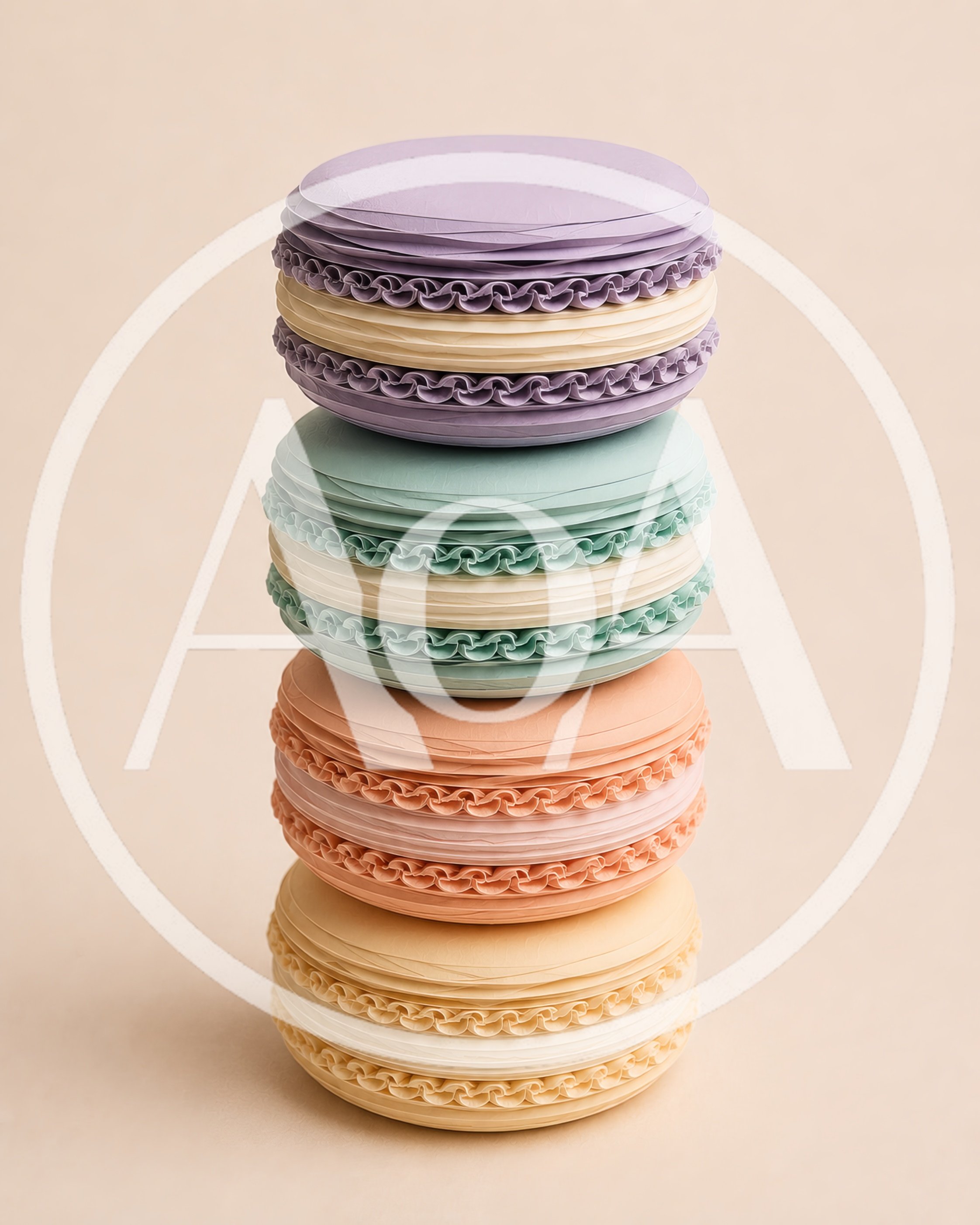 Stack of Four Colorful Pastel Macarons