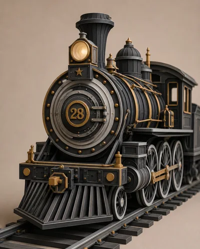 Vintage Steam Locomotive Model On Train Tracks
