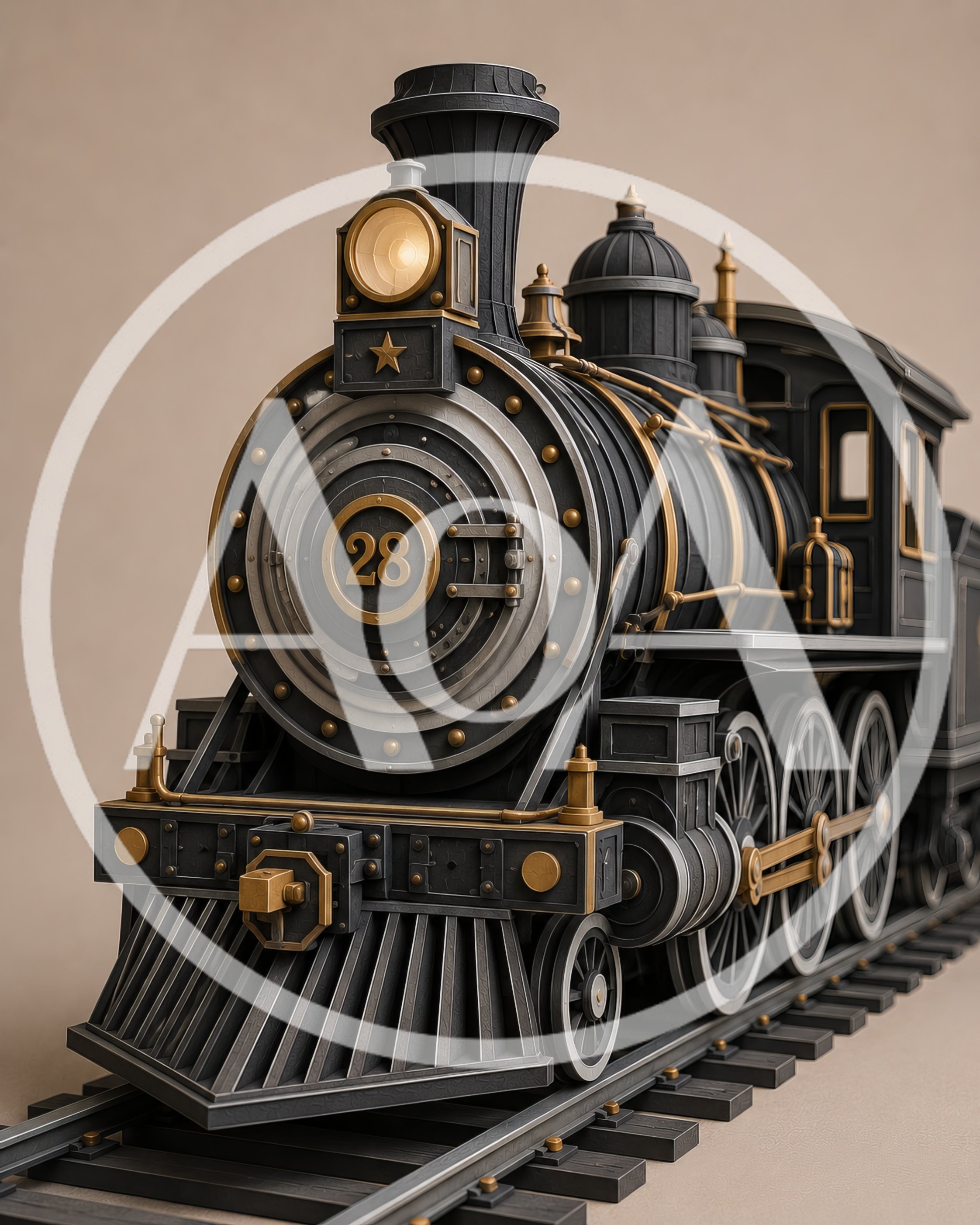 Vintage Steam Locomotive Model On Train Tracks