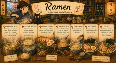 Illustrated Ramen Recipe Infographic With Anime Style Art
