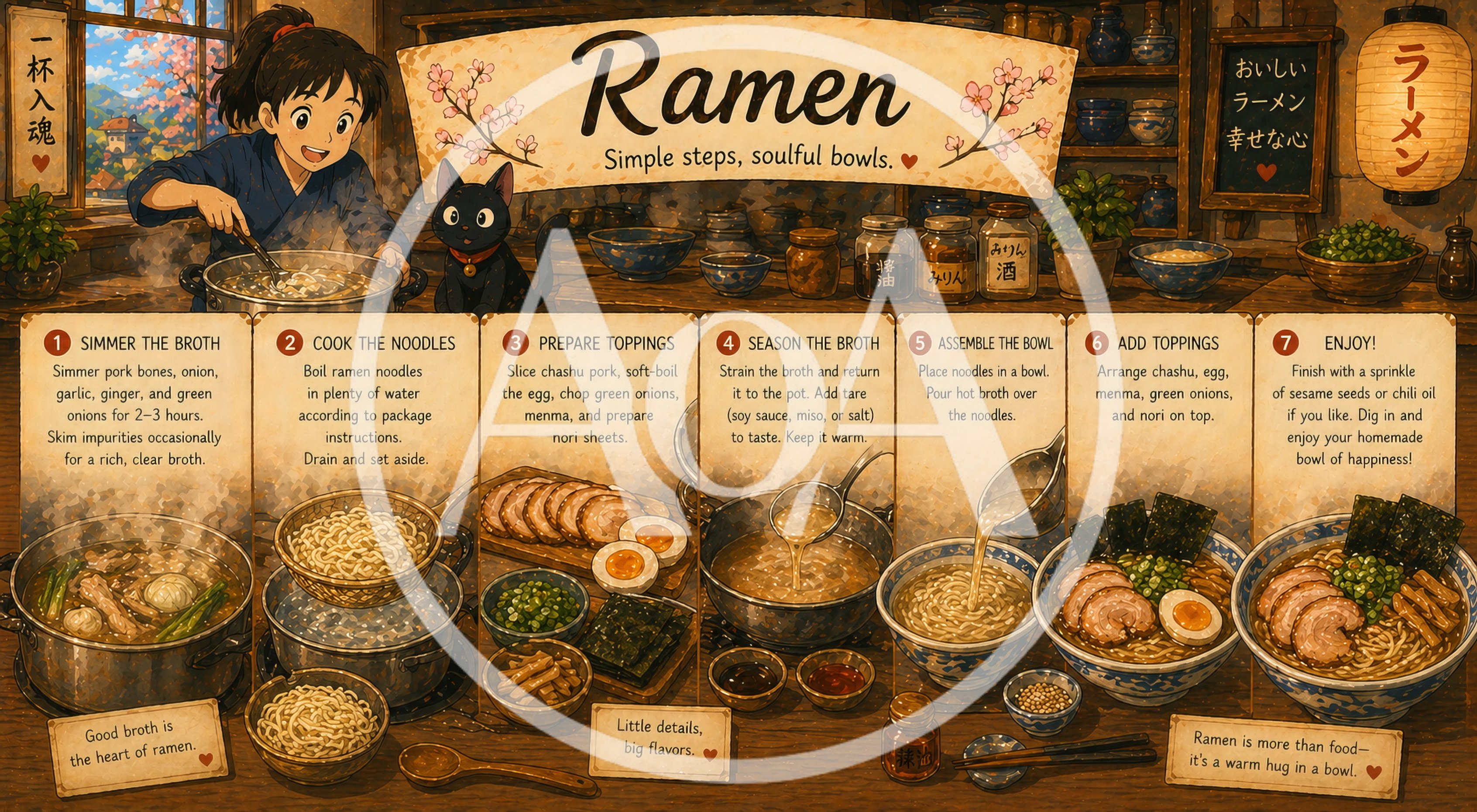Illustrated Ramen Recipe Infographic With Anime Style Art