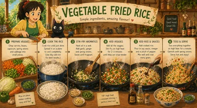 Vegetable Fried Rice Recipe Infographic Illustration