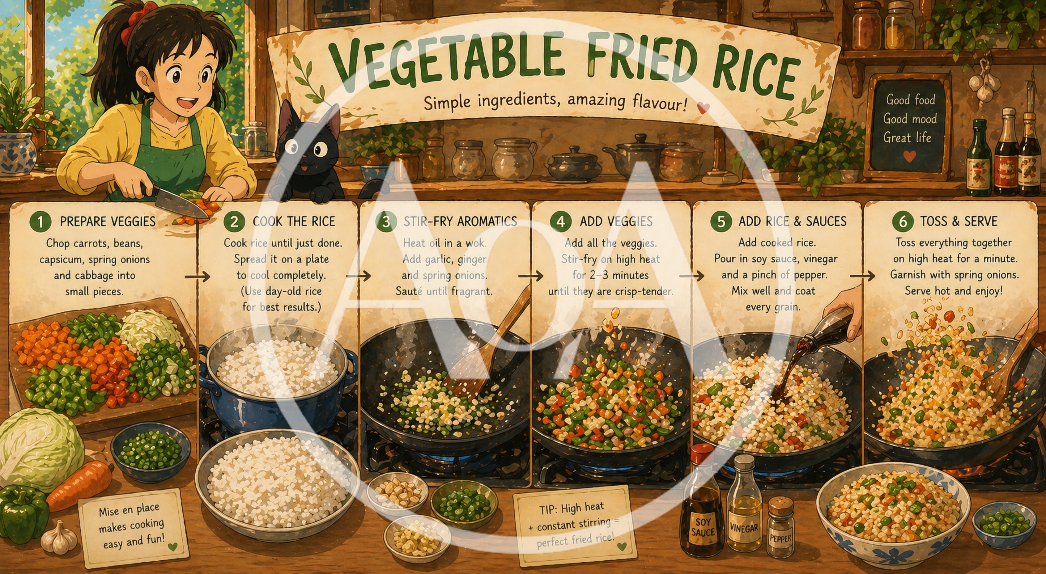 Vegetable Fried Rice Recipe Infographic Illustration