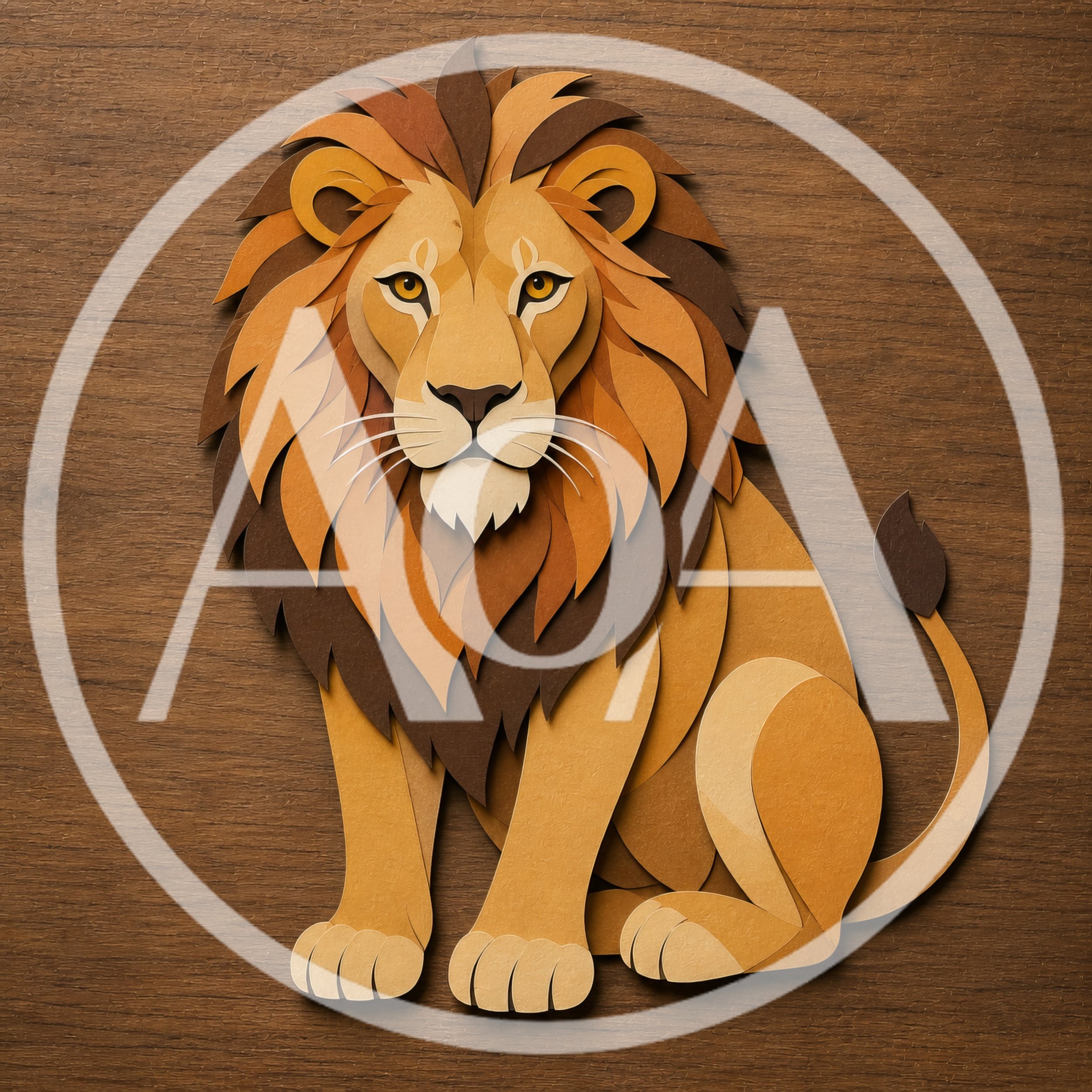 Paper Cutout Style Lion Illustration On Wood Background