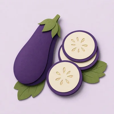 Paper Cutout Style Eggplant And Slices Illustration