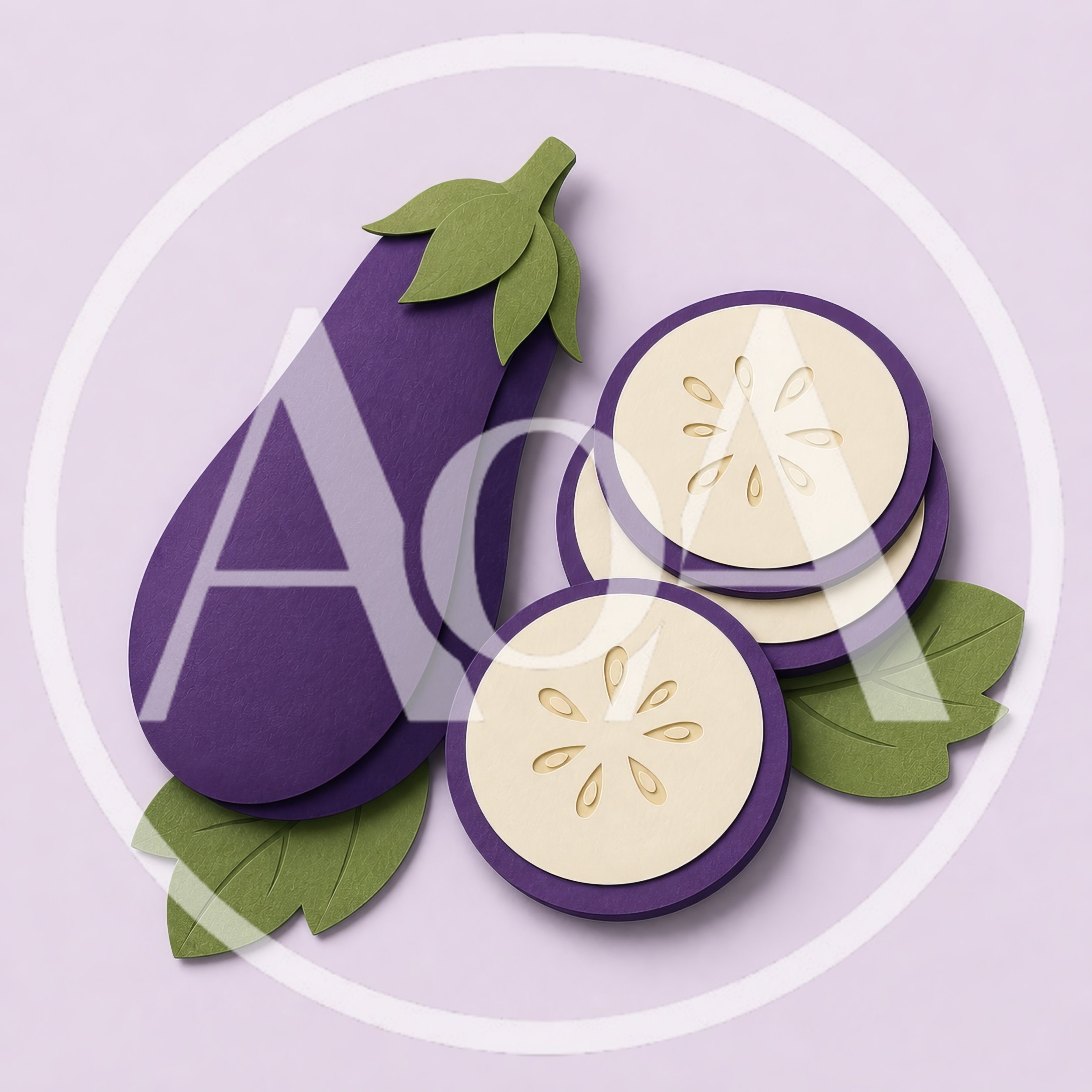 Paper Cutout Style Eggplant And Slices Illustration