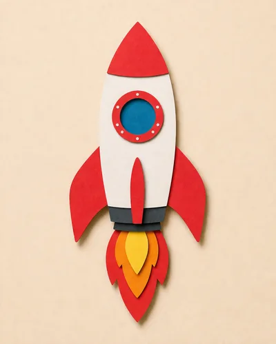 Paper Cutout Rocket Ship Illustration