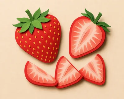 Paper Cutout Style Strawberry Fruit Illustration